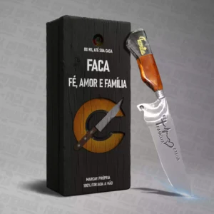 Faca Artesanal Fé Amor e Família - Cutelaria Forjada Á Mão + Garantia
