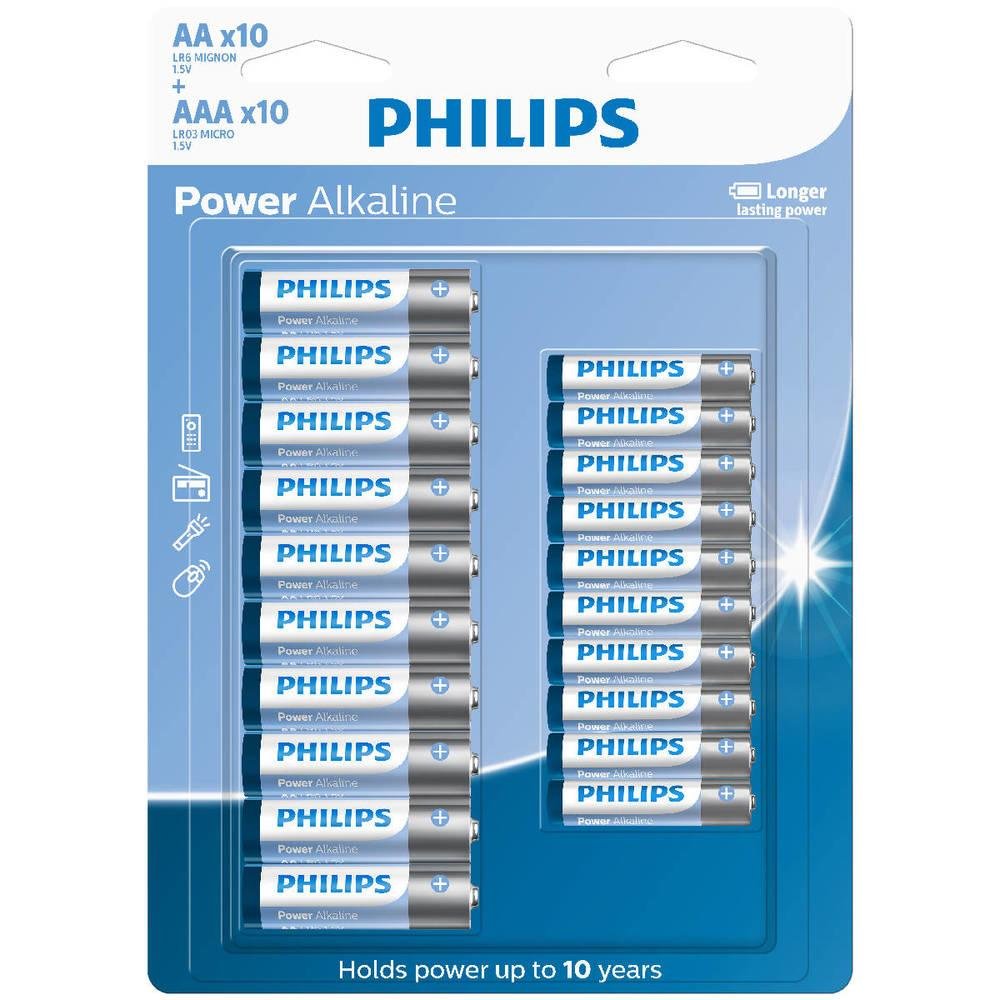 PILHAS ALCALINAS AAA E AA PHILIPS BLISTER COM 10 UNIDADES DE CADA LR036P20BP/59