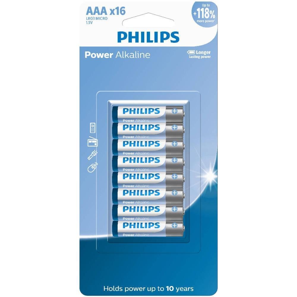 PILHAS ALCALINAS AAA PHILIPS BLISTER COM 16 UNIDADES LR03P16B/59